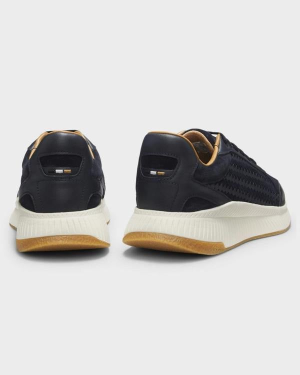 BOSS Orange TTNM EVO Mens Trainers with Woven uppers and Suede Trims - Dark Blue 401 | CHO | Designer Mens Trainers