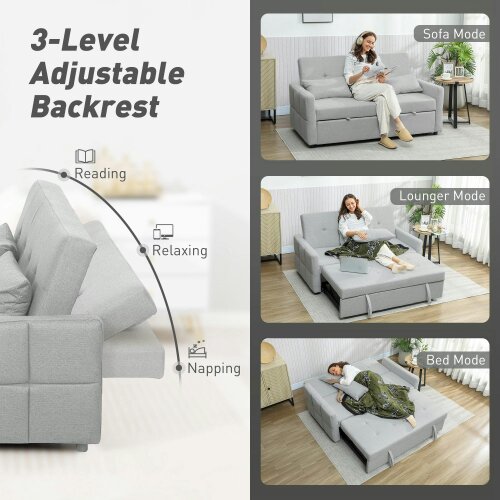 Wyld Haus Fapa Light Grey Fabric Upholstered 3 Way Convertible 2 Seater Sofa Bed