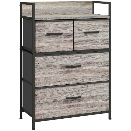 Wyld Haus Doyo Elso Fabric And Wood Grey Wood Effect 4 Drawer Rustic Storage Chest