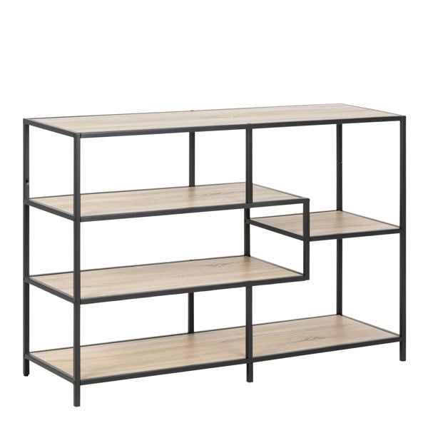 Furniture To Go Seaford Wide Black Metal Bookcase with 4 Sonoma Oak Shelves