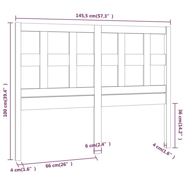 Berkfield Bed Headboard Black 145.5x4x100 cm Solid Wood Pine