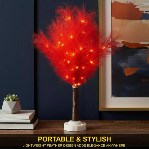 70cm Red Feather Tree Table Lamp with Warm White LEDs, Decorative Indoor Light image 4