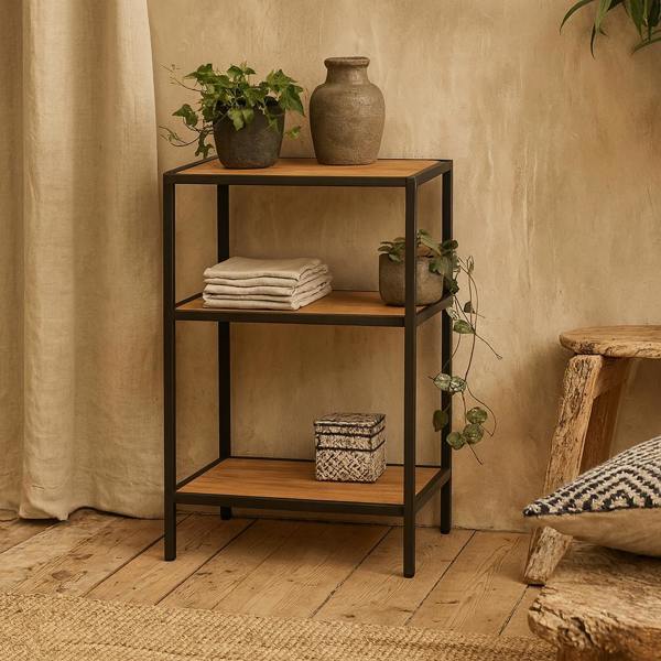 Wyld Haus El Paso Black Metal and Wild Oak Veneer Bedside Table 2 Shelves