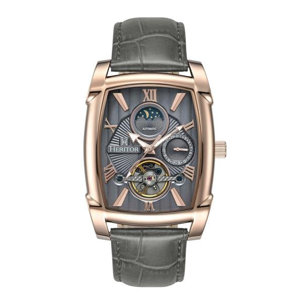 Heritor Automatic Valentin Leather-Band Watch w/Date - Rose Gold/Grey - HERHS4406