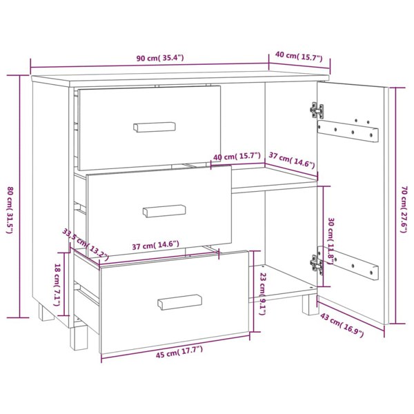 Berkfield Sideboard HAMAR Honey Brown 90x40x80 cm Solid Pinewood