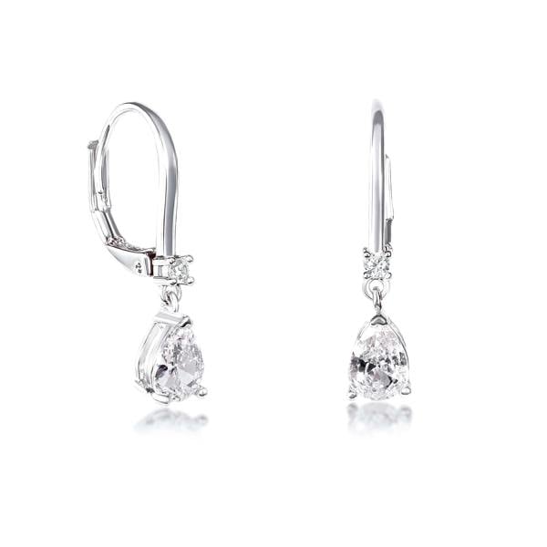 Zavana Silver Small Pear Shaped Clear Cubic Zirconia Leverback Drop Earrings For Women