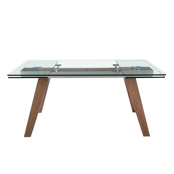 Angel Cerdá Rectangular tempered glass and walnut extending dining table 1131