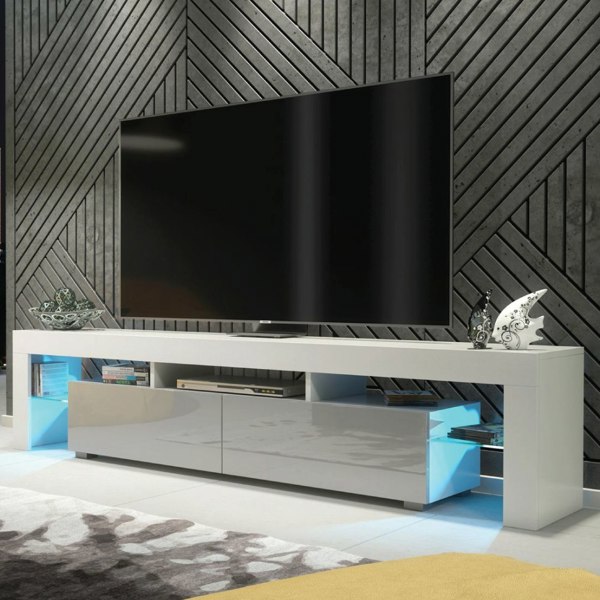 Mex Furniture Sleek 200cm TV Unit Cabinet Stand High Gloss Doors with Free LED Lights