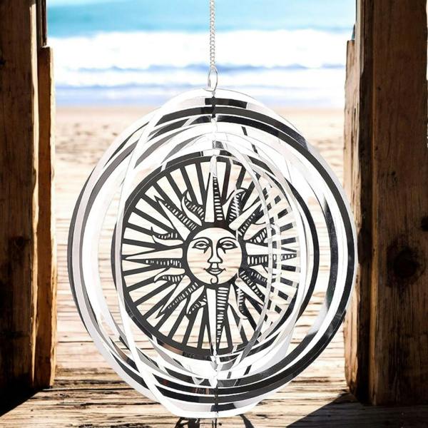 EDH Door Hardware Sun Wind Spinner - Stainless Steel Hanging Garden Décor, Outdoor Metal Art, Solar-Themed Yard Ornament, Kinetic Spinner, Unique Gift