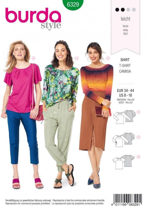 Burda Sewing Pattern 6329 Tops For Women, 8 to 18 - Easy
