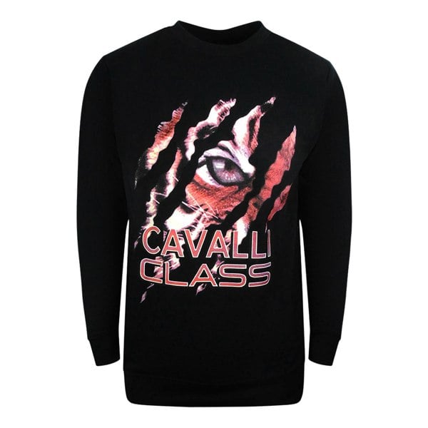 Cavalli Class Peeking Tiger Design Black Sweatshirt L