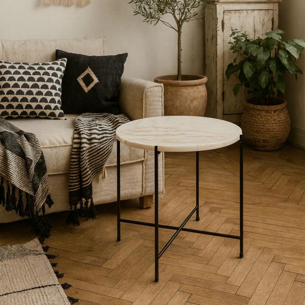 Wyld Haus Verona Round White Marble Stone Side Table