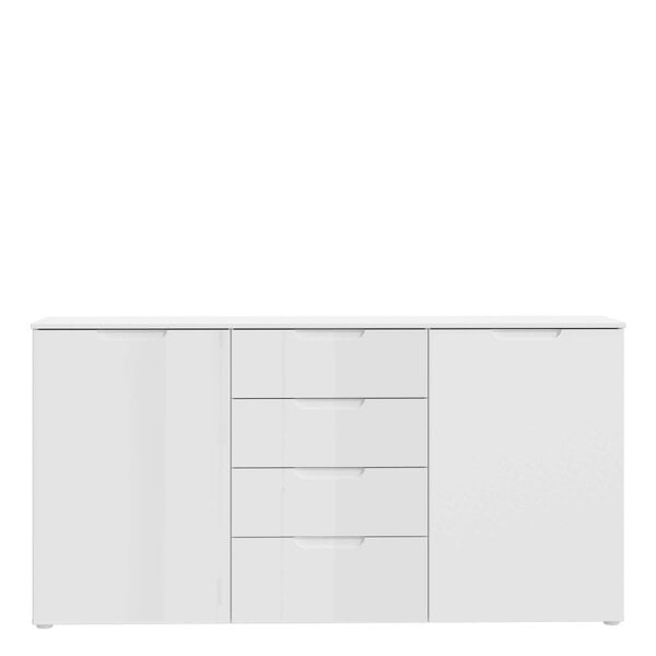 Wyld Haus Leipzig White Gloss Wide Chest of 4 Drawers 2 Doors