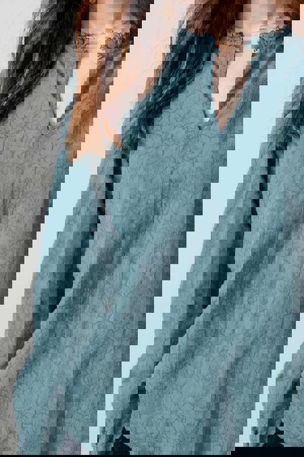 Lily & Me Emily Textured Jacquard Keyhole Blouse Sea Mist