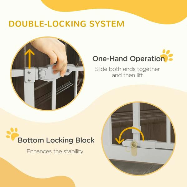 White pet gate latch system, one-hand slide and lift bar