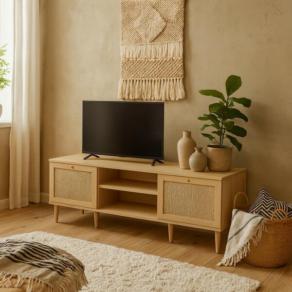Wyld Haus Mallowmoss Rattan and Wood 2 Door 1 Shelf TV Unit