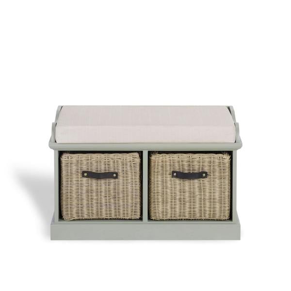 Statement Furniture Tetbury Bench with 2 Brown Storage Baskets and Cushion Seat