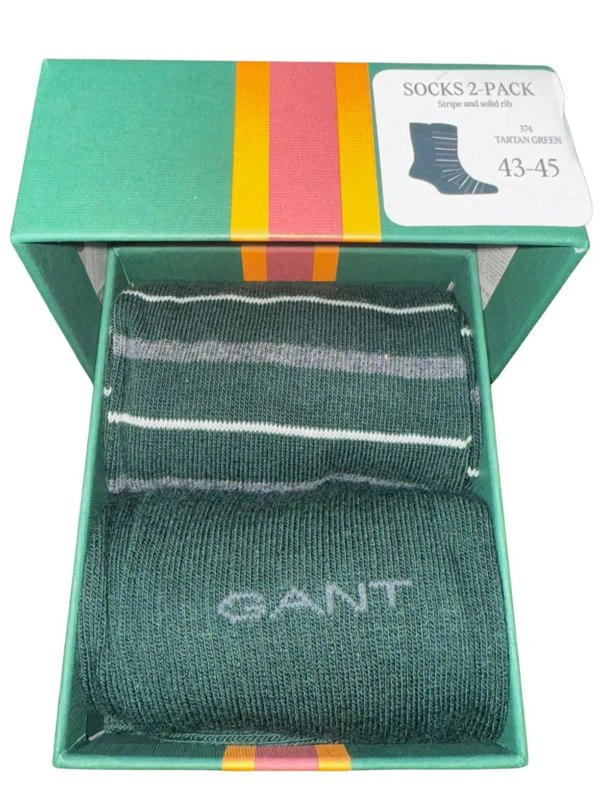GANT 2-Pack Multi-Stripe Socks Gift Set, Tartan Green