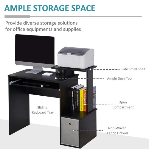 Wyld Haus Noelni 100cm Wooden Black Home Office Desk With Sliding Keyboard Tray Drawer And Shelving