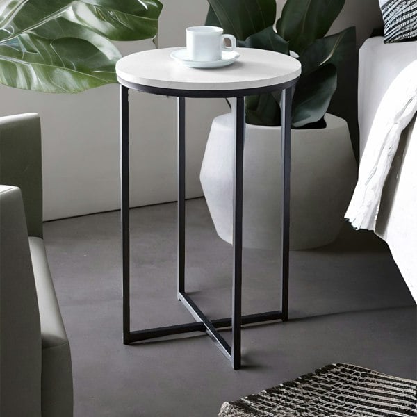 Rafaelo Mobilia Round Bedside Table With Faux Marble Top