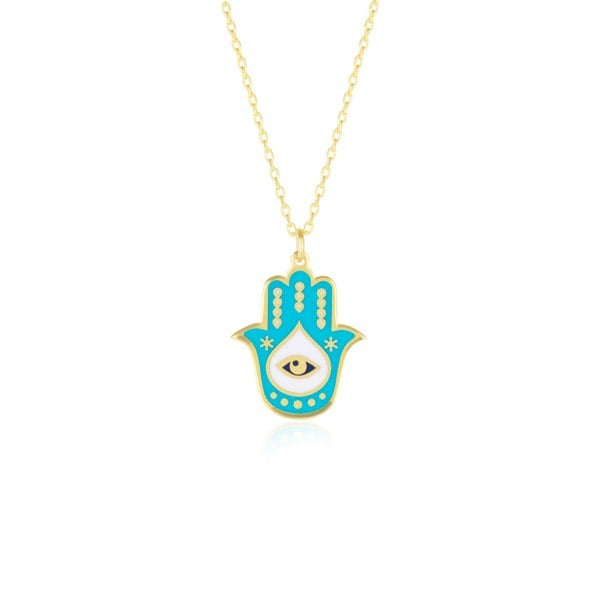 Spero London Authentic Turquoise Color Hamsa Hand Necklace Sterling Silver