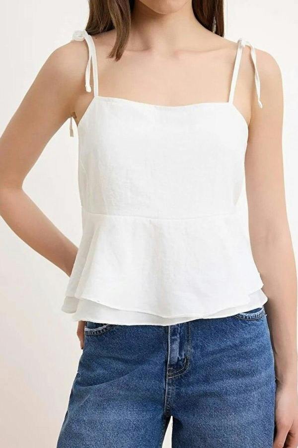 WOVCOR Woven Blouse with Strap Tie Detail