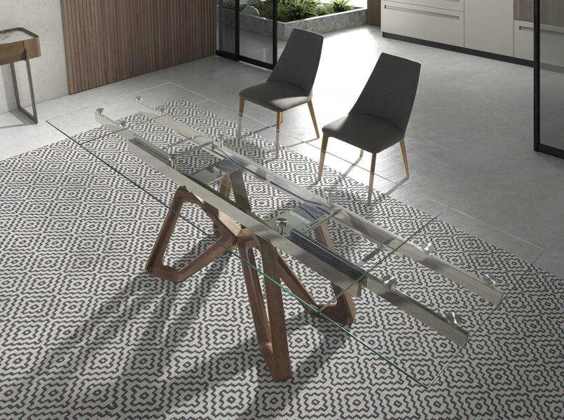 Angel Cerdá Rectangular tempered glass and walnut extending dining table 1122