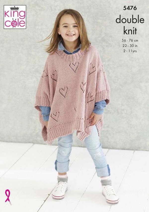 King Cole Subtle Drifter DK Knitting Pattern 5476, Ponchos for Kids, 2 - 11 Years