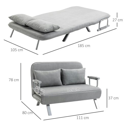 Wyld Haus Nilara Light Grey 2 Seater Click Clack Sofa Bed Silver Metal Legs