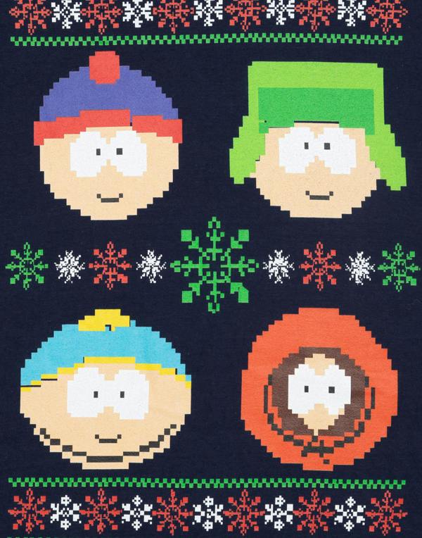 South Park Mens Blue Christmas Fairisle Short Sleeved T-Shirt