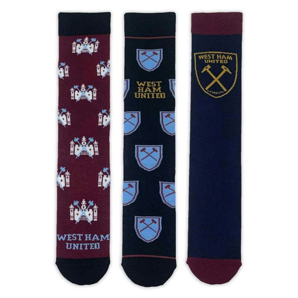 West Ham United FC Unisex Adult Crest Dress Socks (Pack of 3) - Claret/Sky Blue/White