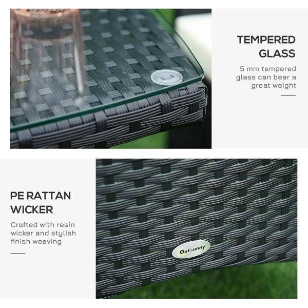 Tempered glass tabletop and black PE rattan weave on outdoor bistro set