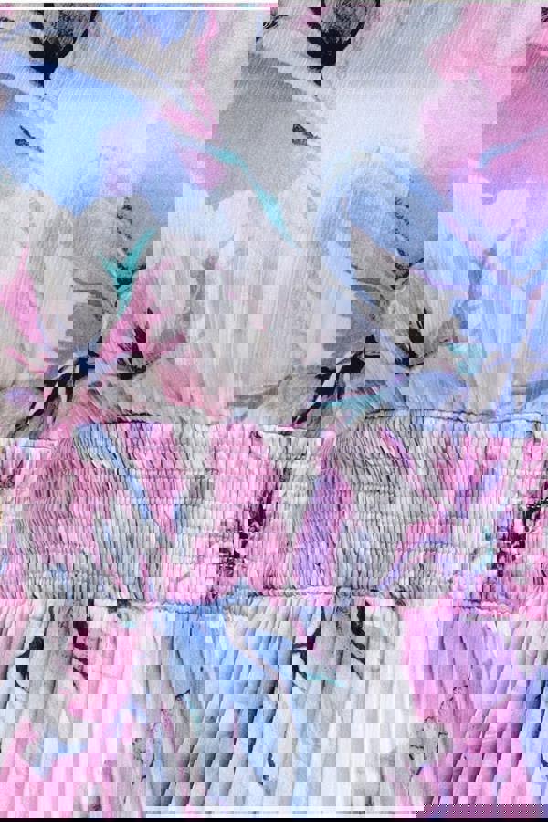 Flutter Sleeve Pleated Skirt Floral Midi Dress - Blue DR4565M