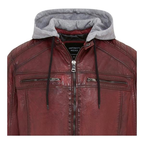 Infinity Leather Men's Hooded Biker Lamb Leather Jacket - Burten