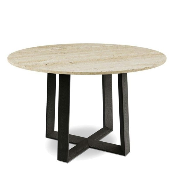 Cadiz Large Round Dining Table with Travertine Stone Top & Natural Black Oak Frame by Gillmore British Design © GillmoreSPACE Ltd
