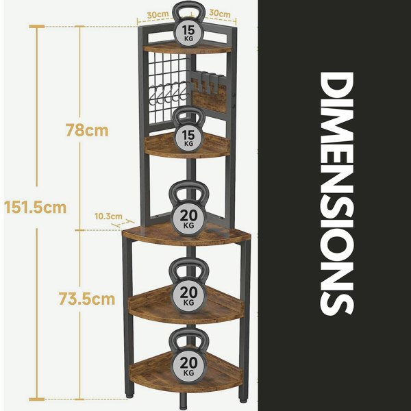 Rafaelo Mobilia Industrial Free-Standing 5 Tier Corner Shelf Rustic Brown