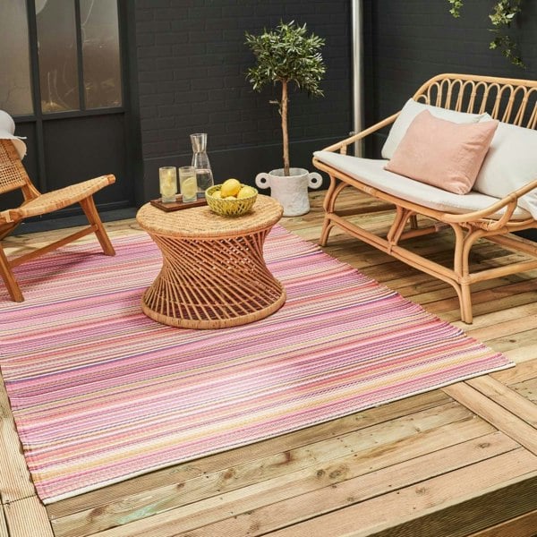 Rainbow Outdoor Rug Pink | Vibrant Patio Decor | The Rugs