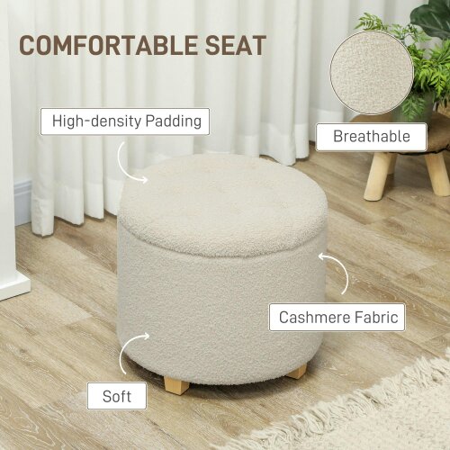 Wyld Haus Fimi Boucle Cream White Storage Ottoman Diamond Tufted Lid Teddy Fleece