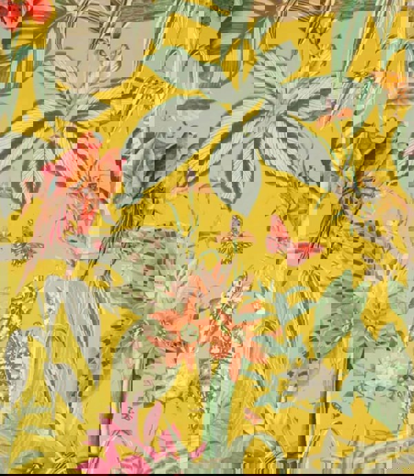 ISTOOLS Premium Zen Floral Footstool Ottoman – Yellow Bird Print Pouffe Footrest for Living Room Decor