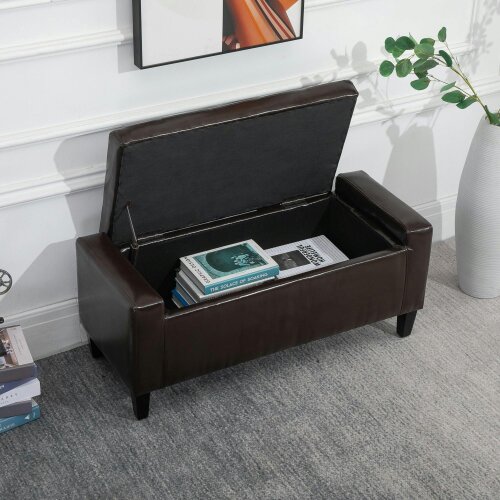 Wyld Haus Rira Faux Leather Brown Storage Ottoman Bench With Diamond Tufted Seat