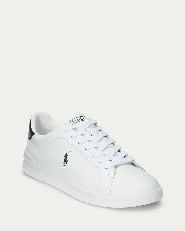 Ralph Lauren Heritage Court II Mens Nappa Leather Sneaker - White/College Green Polo Pony