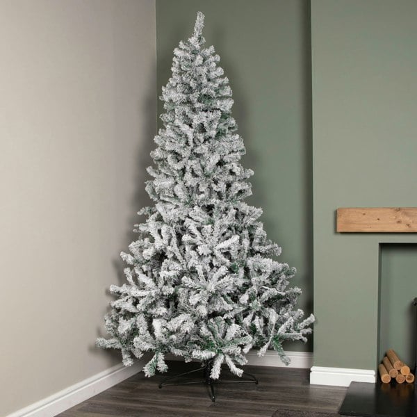 Samuel Alexander 8ft (2.4m) Snow Flocked Artificial Christmas Tree with Green Metal Stand and 1017 Tips