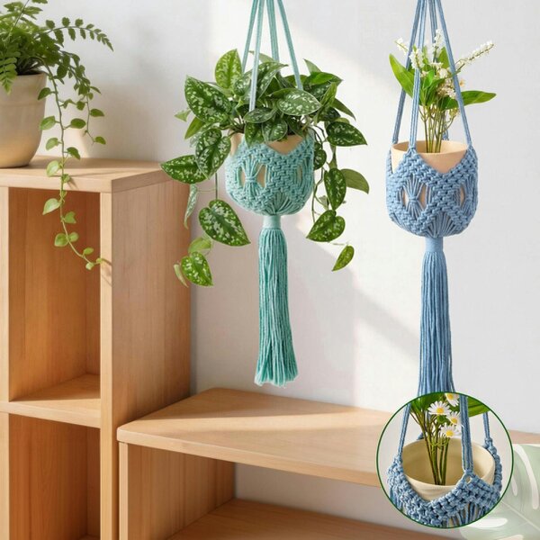 deAO Toys deAO Macrame Hanging Plant Holder Set 4-Pack Decorative Boho Home Decor