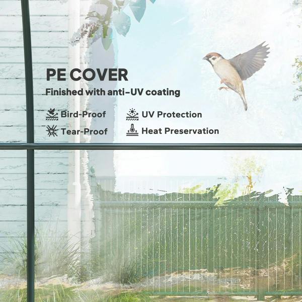 Clear walk-in greenhouse with anti-UV plastic cover and arched steel frame