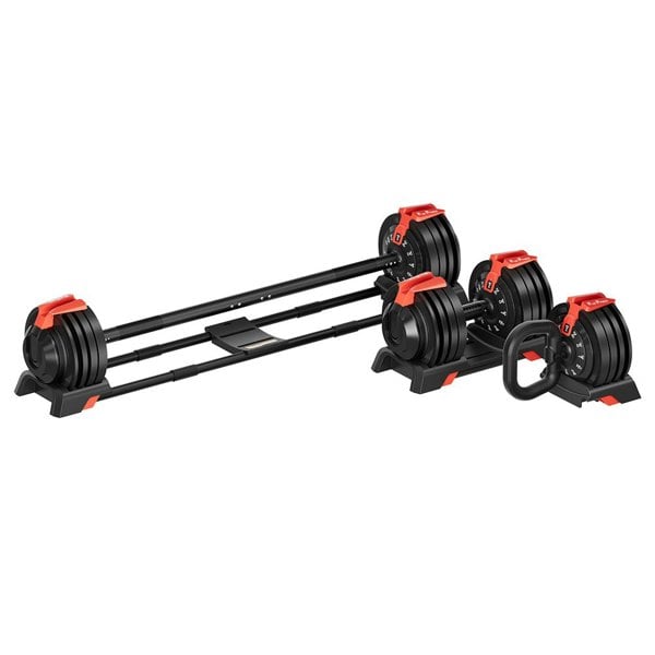 Flex Fitness Quick-Select 3-in-1 Adjustable Dumbbell-Barbell-Kettlebell Set (2-24kg, Pair)