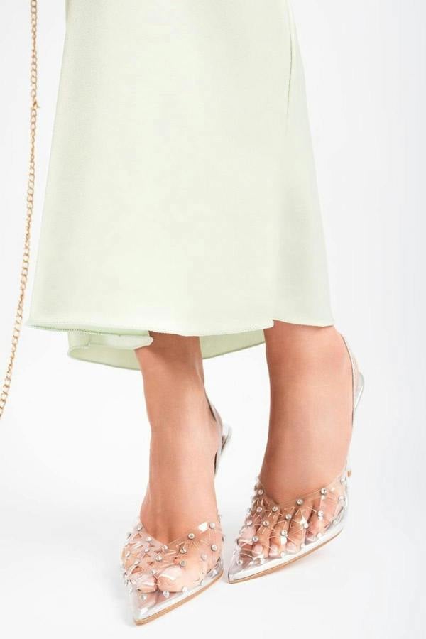 Soraya Studded Pointed Slingback Heels - Silver