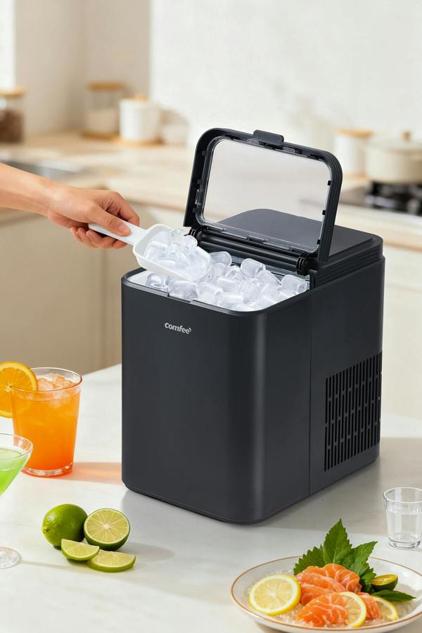 Living and Home Self-Cleaning Ice Maker Machine with 1.3L Water Tank, Ice Scoop & Detachable Basket
