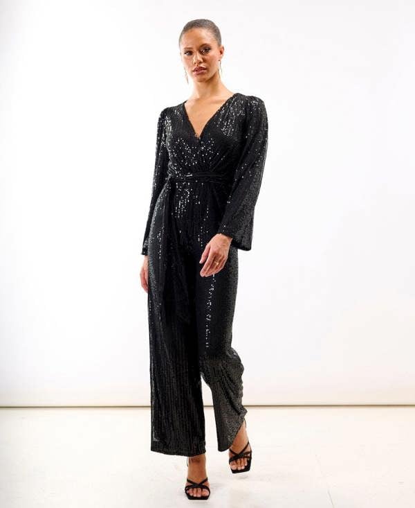Black Sequin Jersey Jumpsuit