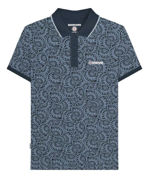 Lambretta Mens Classic Paisley Tonal Mod Retro Ska Casual Polo
