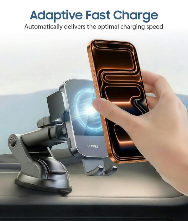 ULTRICS Car Phone Holder Wireless Charger, 15W Auto-Clamping Mount for Air Vent, Dashboard and Windscreen